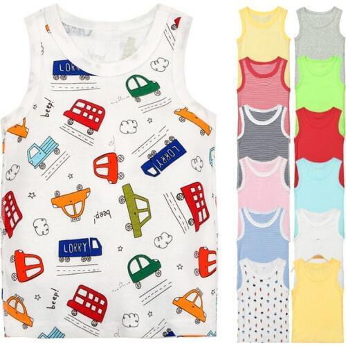 Children vest Baby summer boy tanks solid color Girl Cotton tank sleeveless kids stripe cartoon