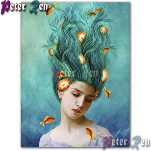 DIY Undersea blue hair girl Small fish Diamond Painting Embroider Square or round Mosaic Cross stitch Rhinestone Handmade gifts