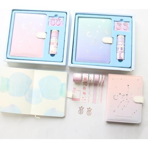 Domikee Creative constellation series sliver foil school student leather notebook washi tape clips gift set stationery supplies