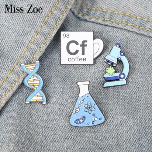 Beaker Microscope Gene Chain Enamel Pins Custom Scientific Brooch Lapel Badge Bag Cartoon Jewelry Gift for Friends