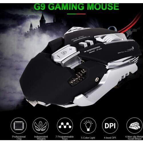 G9 USB Wired Gaming Mouse Mechanical Game Mice Adjustable 3500DPI 7 Programmable Buttons LED Lighting Effect