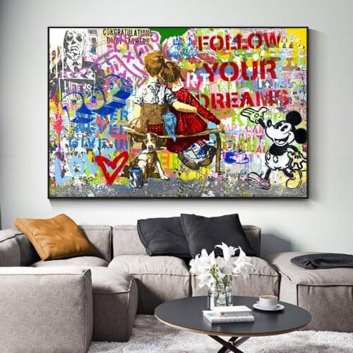 Banksy Graffiti Art Follows Your Dream Canvas Painting Posters Prints Wall Art for Living Room Home decoration