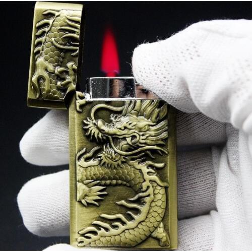 Crisp Sound Torch Lighter Butane Jet Gas Lighter Metal Chinese Dragon 1300 C Windproof Cigar Lighter Outdoor Gadgets For Man
