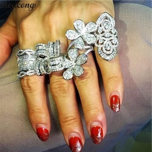 Choucong 4 styles Statement Big Promise Ring 5A Zircon 925 Sterling Silver Luxury Wedding Band Rings for women Party Jewelry