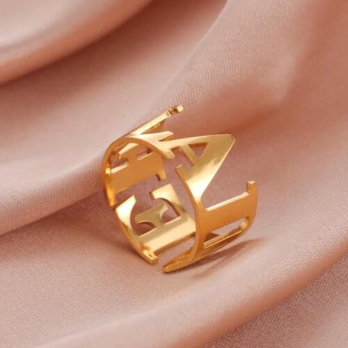 Sipuris Personalized Name Ring Stainless Steel Customized Couple Name Ring For Couple Womem Gift Fashion Jewelry Adjustable