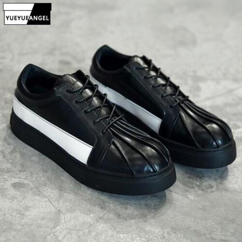 Fashion Shell Toe Mixed Colors Mens Casual Leather Shoes British Genuine Leather Lace Up Thick Bottom Low Help Sneakers Shoes