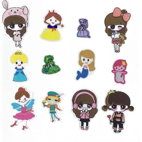 Cartoon Hot Melt Adhesive Cute Girl Patch Embroidery DIY Applique Dress Sewing Childrens Clothing Decoration Patch Accessories