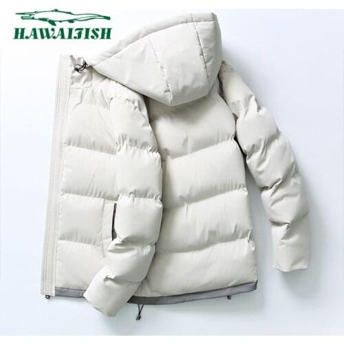 Hawaifish Winter Mens Cotton Jacket Thicken Hooded Cotton Tooling fahsion Trend coat Handsome All-match Bread solid clothes