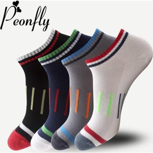 Peonfly High Men Quality Striped Printed Cotton Casual Ankle Socks Happy Colorful Breathable Stitching Business Short Sock