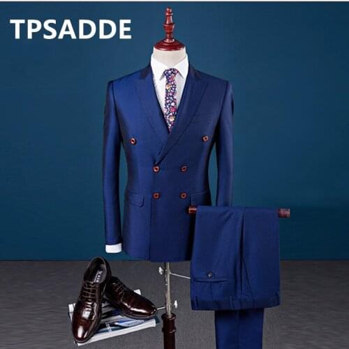 2019 Double Breasted Three Piece Men Wedding Suit For Party Ball Custom Made Slim Fit Business Men Suits (Jacket + Pants + Vest