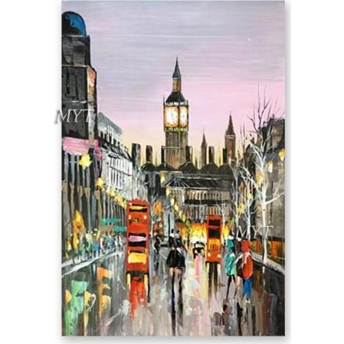 Real Hand-painted Living Room Decoration Landon Street Scenery Acrylic Paintings Artwork Unframed Wall Decor Canvas Art Picture