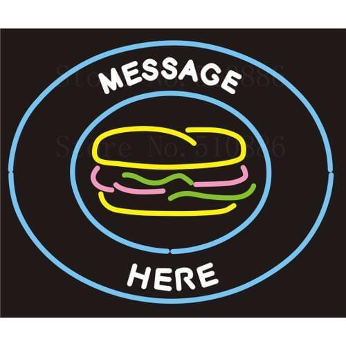 Custom Signage NEON SIGNS MEssage Here Hamburger Real GLASS Tube BAR PUB Signboard Display Decorate Store Shop Light Sign 17*14"