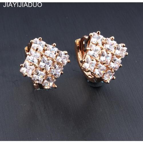 Jiayijiaduo New Color Listing Square White Natural Zircon Pendant Earrings For Women 585 Rose Gold Wedding Romance Jewelry 2018