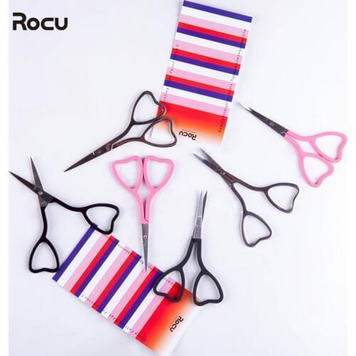 Makeup Scissors Small Stainless Steel Nose Hair Eyebrow Scissor Tilted/Straight Tip Heart-shaped Handle Face Hair Removal Tools