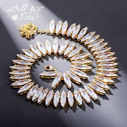 ALLICEONYOU 20mm Oval Link Necklace Womens Choker High Quality Prong Setting Cubic Zirconia Hip Hop Fashion Jewelry For Gift