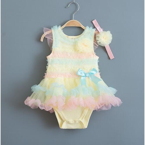 Rainbow Stripes Baby Girl Dress Summer Lace Kids Baptism Birthday Dress Princess Girls Clothing Infatn Dresses Vestido