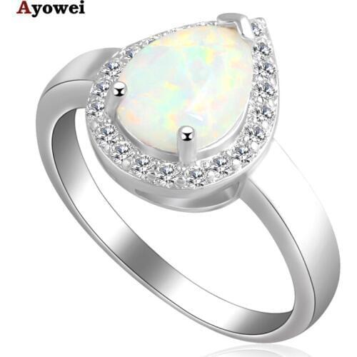 Popular design Water drop shape Wholesale Retail Green fire Opal Silver Stamped Rings fashion jewelry USA size #7#8#9#10 OR611A