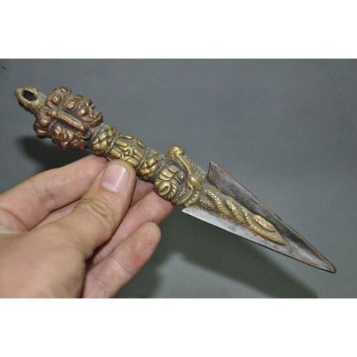 Christmas Tibetan Buddhism bronze Mahakala Elephant head statue Dorje Vajra phurpa Dagger new Year