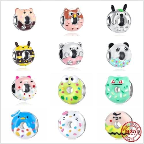 The new Silver Shiny Colorful Donut Fit Pandora Charm Silver 925 Original Bracelet DIY Jewelry For Women