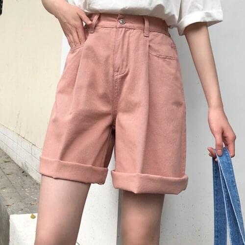 Bermuda Shorts Women High Waisted Shorts Wide Leg Soft Denim Shorts Summer Student Girl Casual Black Shorts Womens Fashion 2021