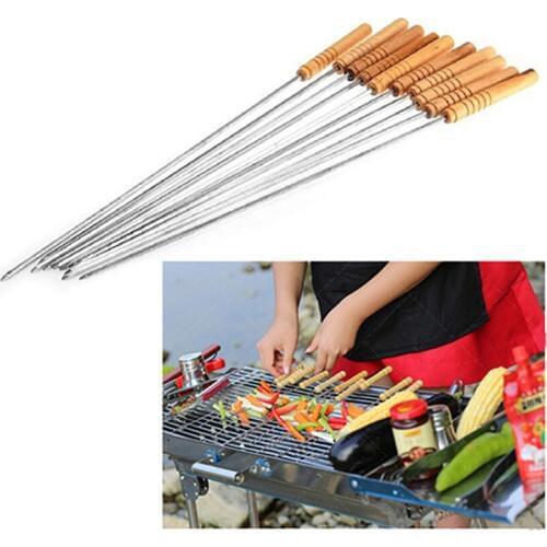 10 Pcs BBQ Barbecue Roasting Needle Roasting Tools Brochette Tong Kebabe Skewers 10Pcs Reusable BBQ Barbecue Skewers Roasting