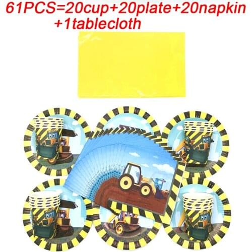 Construction Vehicle Excavator Party Supplies Disposable Paper Plates Cup Napkin Tableware Baby Shower Party Decor Tablecloth