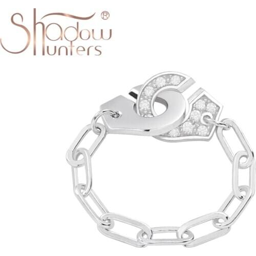 SHADOWHUNTERS 100% 925 Sterling Silver Handcuffs Ring Half With Stone Link Rings New Trendy Women Jewelry Anneau De Menottes Man