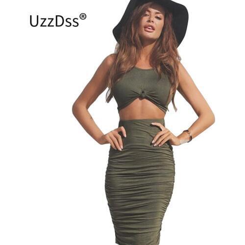 UZZDSS New Autumn Summer 2 Piece Set Women Sleeveless Party dresses Sexy bandage dress Bow O-Neck Empire women dress