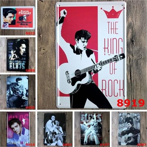 The King of Rock Elvis Presley Vintage Metal Sign Famous Singer Super Star Sing with Guitar Popular Bar Home Art Wall Decoration