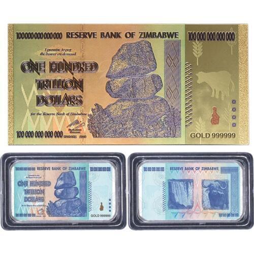 WR Zimbabwe One Hundred Trillion Dollars Currency Challenge Gold Plated Bullion Home Decor Colored Golden Banknote for Souvenir