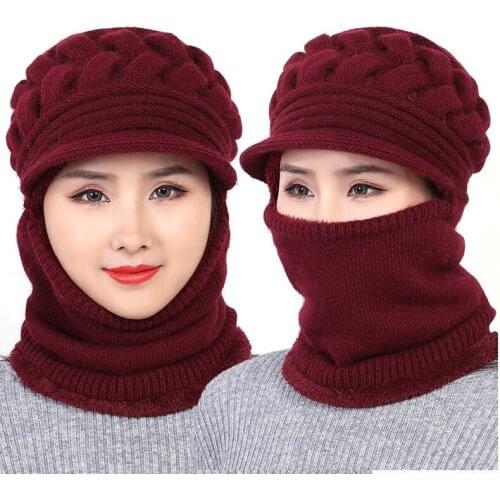 Womens Knitted Hat Scarf Caps Neck Warmer Winter Hats For Men Women Skullies Beanies Warm Fleece Cap 4 Colors drop shipping