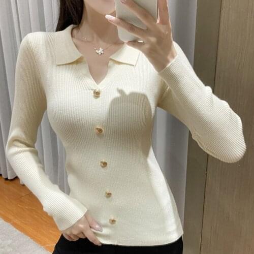 Long sleeve v neck knitted black white blue pullover fall sweaters for women korean fashion 2021 casual ribbed tops C228