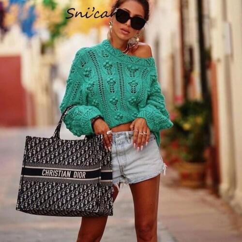 Balls Spring Autumn Sweater Za 2021 Women Fashion Knitted Pullover Oversize Casual Crop Tops Pull Femme Jumper Mujer Chandails