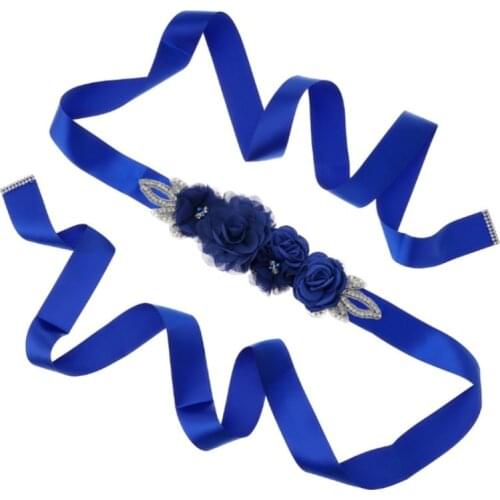 Rose Flower Pearl Bride Wedding Dress Belt Party Bridesmaid Dress Pregnant Woman Flower Belt party Photo Blue