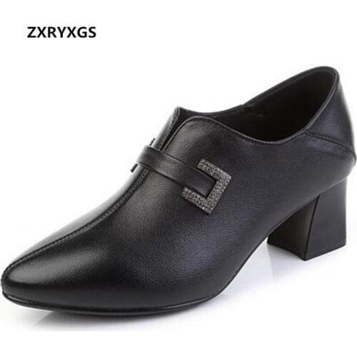 ZXRYXGS 2021 New Fashion Bow High Quality Cowhide Women High Heel Shoes Woman Leather Shoes Casual Comfortable Elegance Shoes