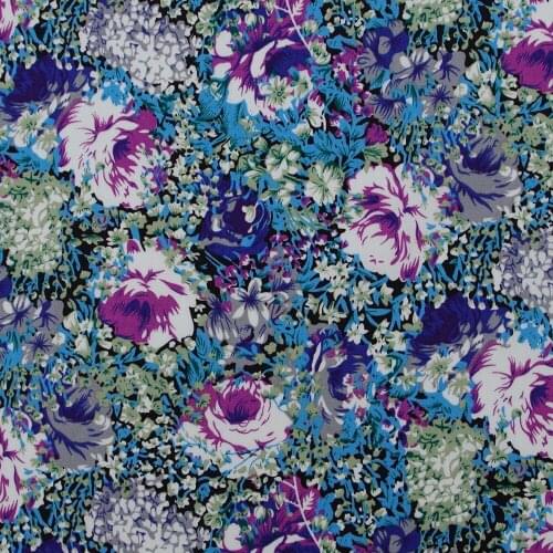 1 yard Cotton Poplin Fabric for sewing pathwork, dress, cloth, bedding - beautiful flowers(Purple) (width=140cm)
