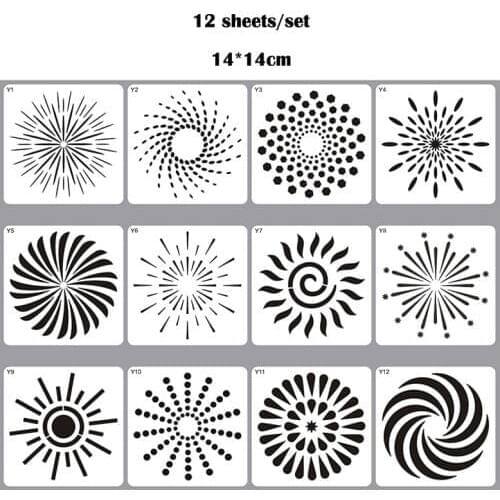 12pc Mandala Painting Template Bullet Journal Stencils DIY Scrapbooking Album Decorative Accessories Drawing Template Reusable