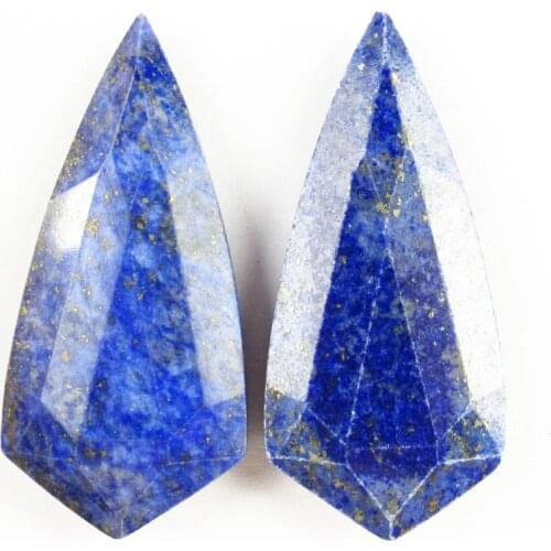 2Pcs Faceted Natural Lapis Lazuli Double Sided Triangle CAB CABOCHON 50x23x8mm SH6279