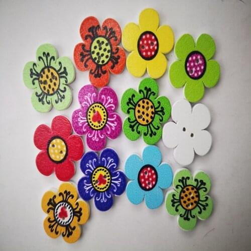 2cm Wood Environmental Protection DIY Button Flower Button Sunflower Printed Wood Button Handicraft Accessories 100 pcs