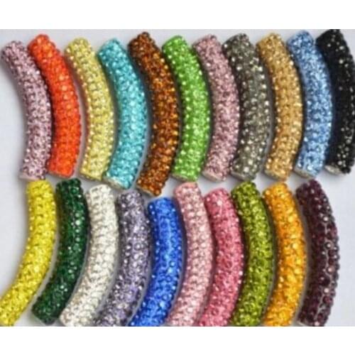 20 pcs/lot 10*45cm mixed white multicolor disco pave diy y2764 bracelet necklace tube beads long bending crystal