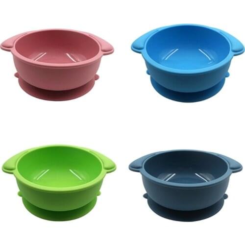 28EC Baby Suction Dinner Plate Infants Learning Feeding Dish Non-toxic BPA-Free Silicone Solid Color Bowl for Newborn