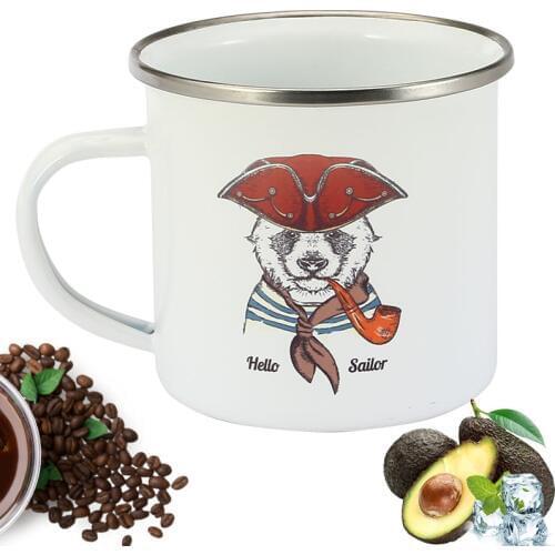 350 ml Enamel Coffee Mug Creative Animal Bear Breakfast Cup Roll Rim with Handgrip Milk Tea Cup