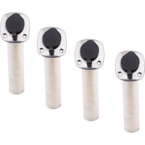 4pcs Kayak Deck Plastic Flush Mount Fishing Boat Rod Holder and Cap Cover, Stainless Steel