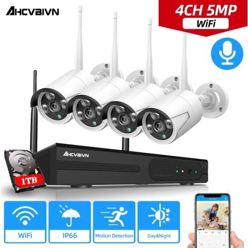 4CH Wireless NVR 5MP HD Outdoor Home Security Camera System CCTV Video Surveillance NVR Kit Motion Detection Wifi Camera Set P2P