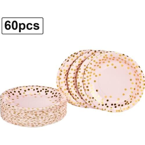 60pcs Disposable Papar Dish Party Plates for Bride Wedding Christmas Anniversary Supplies
