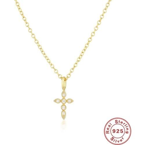 Aide 925 Sterling Silver Clear Zircon Cross Pendant Necklace For Women Luxury Chain Necklace Fashion Jewelry Slim Crystal Jewel
