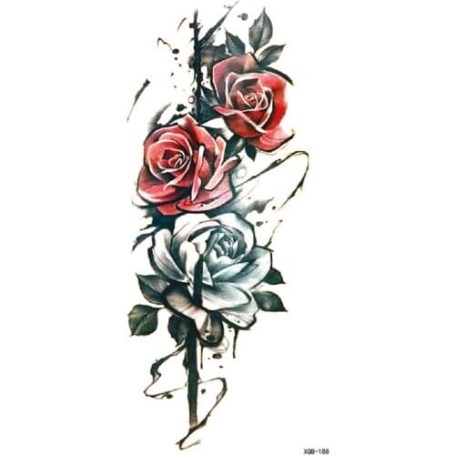 Watercolor Rose Flower Temporary Tattoo for Women Girl Arm Leg Fake Tattoos Stickers Large Waterproof Tatoo Body Transfer Tatto