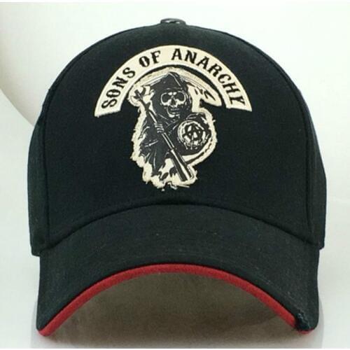 Hot Sale theTV Sons of Anarchy Embroidery Patch Reaper Crew Visor SAMCRO Man Baseball Cap Punk Black Motorcycle Caps