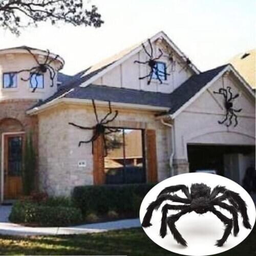 Huge Black Spider Halloween Decoration Haunted House Prop Indoor Outdoor Scary Plush Spider Props Haunted House Party Decor