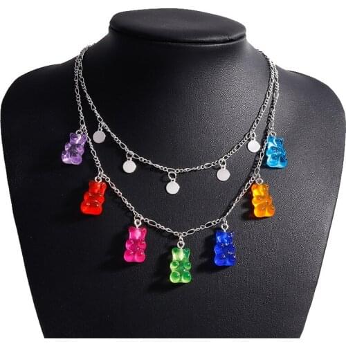 Bear Chain Candy Necklaces Handmade Styles Colors Cute Resin Gummy Color Pendant for Women&Girl Daily Jewelry Party Layered Goth